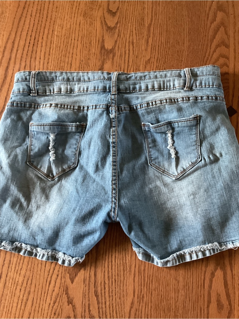 Light Blue Distressed Denim Women’s Shorts. Size 14. Inseam 3 inches